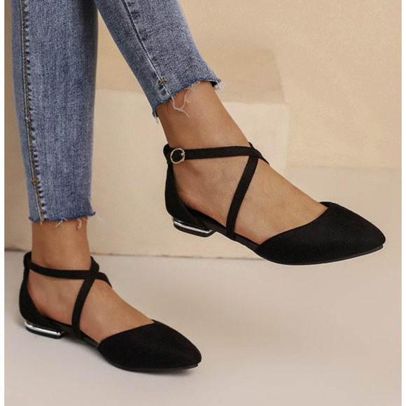 Butiti Shoes Butiti Criss Cross Ankle Strap Flat In Black And